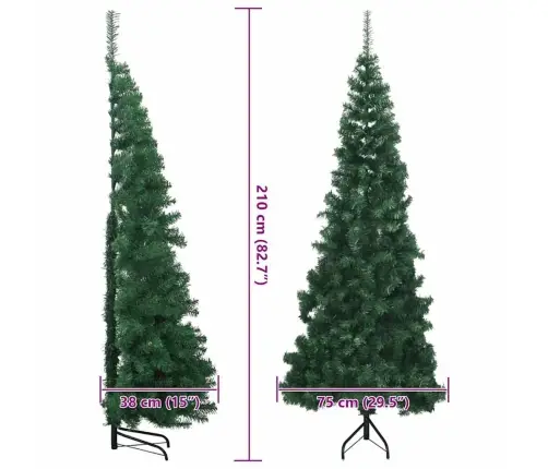 Stūra Mākslīgais Ziemassvētku Koks Zaļa 210 Cm Pvc Un Metāls Vidaxl