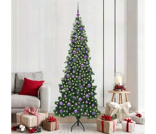 Stūra Mākslīgais Ziemassvētku Koks Zaļa 210 Cm Pvc Un Metāls Vidaxl