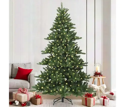 Mākslīgā Saliekamā Ziemassvētku Egle Ar 300 Led Zaļa 210 Cm Pvc Vidaxl