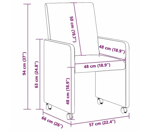 Ēdamistabas Krēsls Ar Riteni 2 Pcs Zila 57 X 66 X 94 Cm Audums Vidaxl