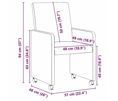 Ēdamkrēsli Ar Riteņiem 2 Pcs Melna 57 X 66 X 94 Cm Mākslīgā Āda Vidaxl