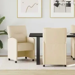 Valgomojo Kėdės Su Ratais 2 Pcs Kreminė 57 X 67 X 95 Cm Audinys