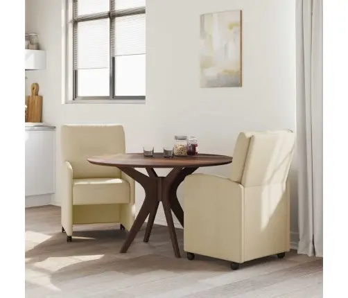 Valgomojo Kėdės Su Ratais 2 Pcs Kreminė 57 X 67 X 95 Cm Audinys