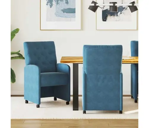 Ēdamkrēsli Ar Riteņiem 2 Pcs Zila 58 X 67 X 97 Cm Samts Vidaxl