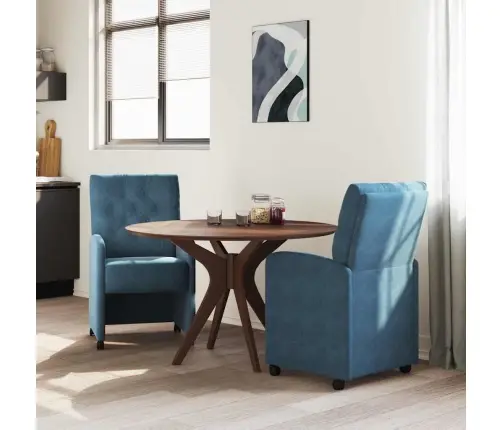 Ēdamkrēsli Ar Riteņiem 2 Pcs Zila 58 X 67 X 97 Cm Samts Vidaxl