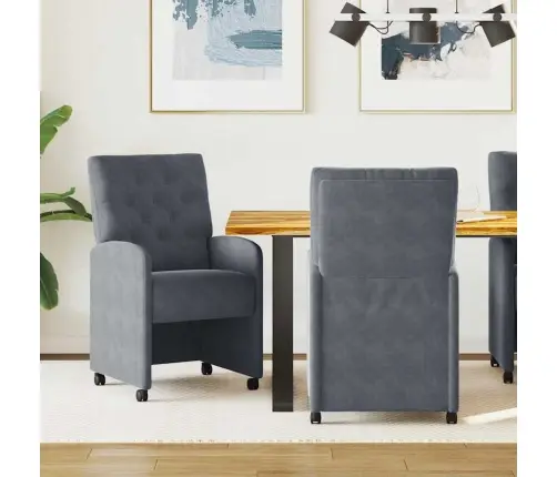Ēdamkrēsli Ar Riteņiem 2 Pcs Tumši Pelēka 58 X 67 X 97 Cm Samts Vidaxl