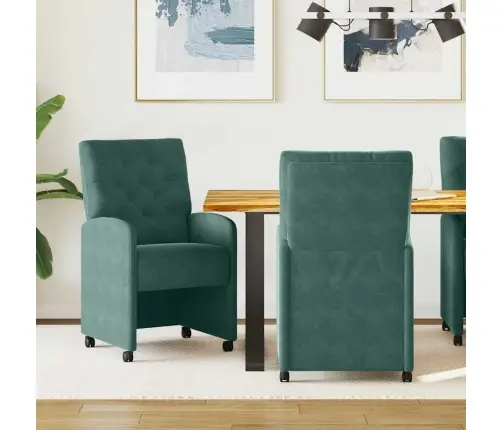 Ēdamkrēsli Ar Riteņiem 2 Pcs Tumši Zaļa 58 X 67 X 97 Cm Samts Vidaxl