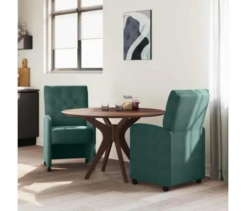 Ēdamkrēsli Ar Riteņiem 2 Pcs Tumši Zaļa 58 X 67 X 97 Cm Samts Vidaxl