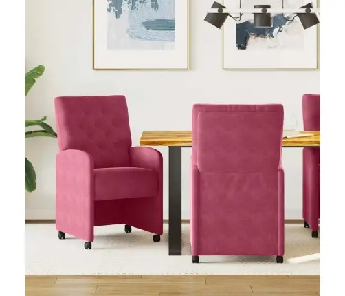 Ratastega Söögi-Toolid 2 Pcs Veinipunane 58 X 67 X 97 Cm Samet