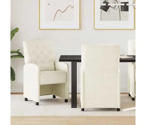 Ēdamkrēsli Ar Riteņiem 2 Pcs Krēmkrāsa 58 X 67 X 97 Cm Samts Vidaxl