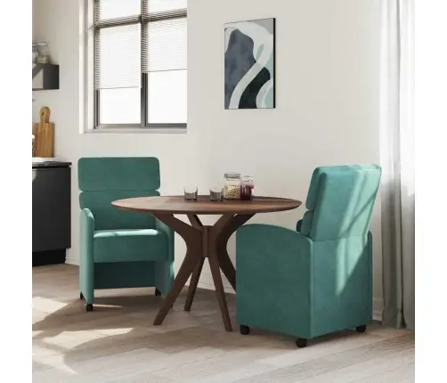 Ēdamkrēsli Ar Riteņiem 2 Pcs Tumši Zaļa 58 X 65 X 98 Cm Samts Vidaxl