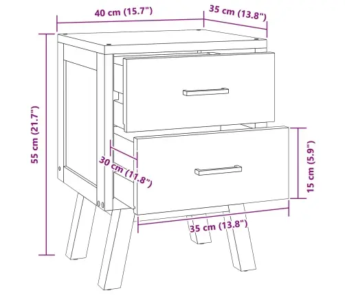 Naktsgaldiņš Brūna 40 X 35 X 55 Cm Ciets Tekša Koks Vidaxl