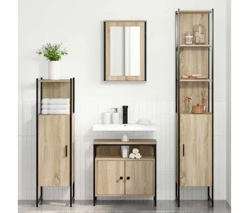 Vonios Baldų Rinkinys 4 Pcs Sonoma Ąžuolas 33 X 33 X 185.5 Cm Vonios Baldų Rinkinys 4 Pcs Sonoma Ąžuolas 33 X 33 X 185.5 Cm