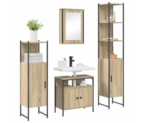 Vonios Baldų Rinkinys 4 Pcs Sonoma Ąžuolas 33 X 33 X 185.5 Cm Vonios Baldų Rinkinys 4 Pcs Sonoma Ąžuolas 33 X 33 X 185.5 Cm
