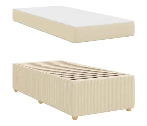 Gultas Rāmis Ar Matraci Ar Matraci Krēmkrāsa 90 X 190 Cm Audums Vidaxl