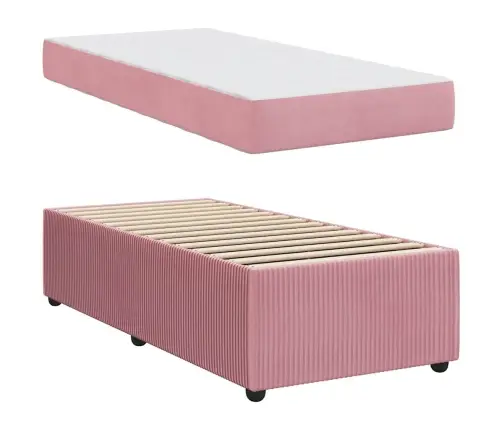 Gultas Rāmis Ar Matraci Rozā 90 X 190 Cm Audums Vidaxl