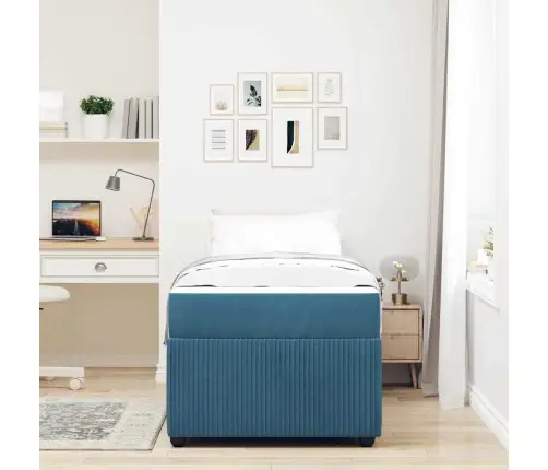 Gultas Rāmis Ar Matraci Zila 90 X 200 Cm Audums Vidaxl