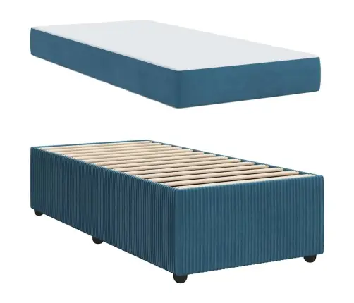 Gultas Rāmis Ar Matraci Zila 90 X 200 Cm Audums Vidaxl