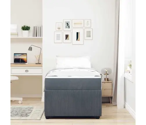 Gultas Rāmis Ar Matraci Tumši Pelēka 100 X 200 Cm Samts Vidaxl