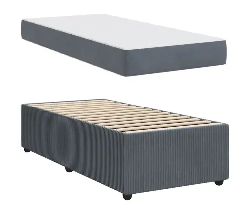 Gultas Rāmis Ar Matraci Tumši Pelēka 100 X 200 Cm Samts Vidaxl