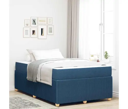 Gultas Rāmis Ar Matraci Ar Matraci Zila 120 X 190 Cm Audums Vidaxl