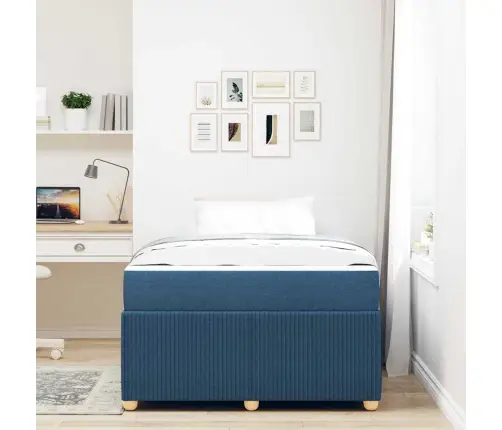 Gultas Rāmis Ar Matraci Ar Matraci Zila 120 X 190 Cm Audums Vidaxl