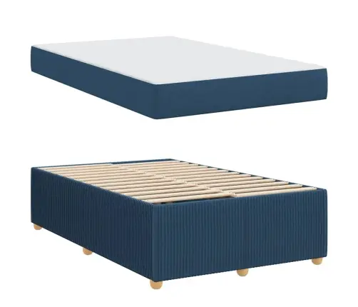 Gultas Rāmis Ar Matraci Ar Matraci Zila 120 X 190 Cm Audums Vidaxl