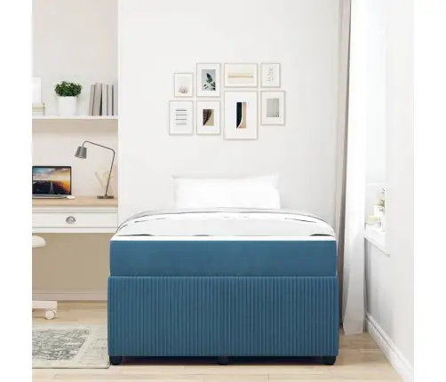 Gultas Rāmis Ar Matraci Zila 120 X 190 Cm Audums Vidaxl