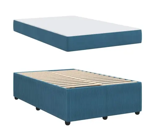 Gultas Rāmis Ar Matraci Ar Matraci Zila 120 X 200 Cm Samts Vidaxl