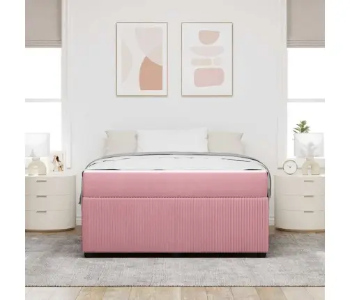 Gultas Rāmis Ar Matraci Ar Matraci Rozā 140 X 200 Cm Samts Vidaxl