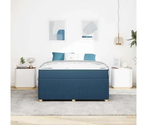 Gultas Rāmis Ar Matraci Ar Matraci Zila 160 X 200 Cm Audums Vidaxl