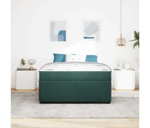 Gultas Rāmis Ar Matraci Tumši Zaļa 160 X 200 Cm Samts Vidaxl