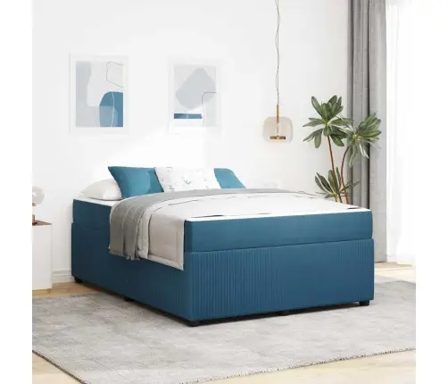 Gultas Rāmis Ar Matraci Ar Matraci Zila 160 X 200 Cm Samts Vidaxl