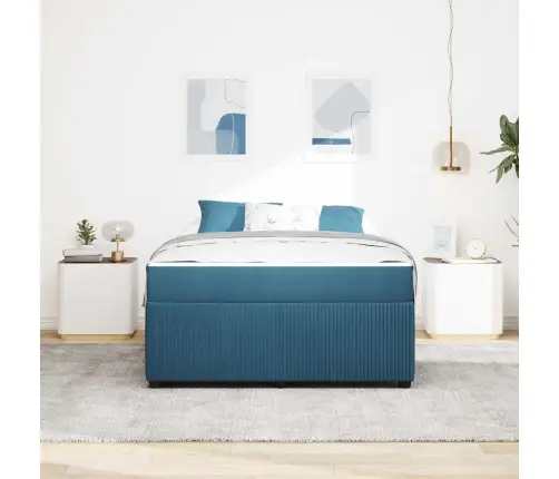 Gultas Rāmis Ar Matraci Ar Matraci Zila 160 X 200 Cm Samts Vidaxl