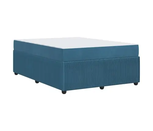 Gultas Rāmis Ar Matraci Ar Matraci Zila 160 X 200 Cm Samts Vidaxl