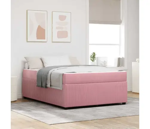 Gultas Rāmis Ar Matraci Ar Matraci Rozā 160 X 200 Cm Samts Vidaxl