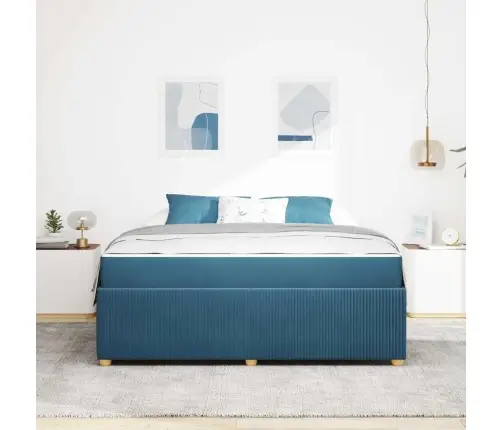 Gultas Rāmis Ar Matraci Ar Matraci Zila 180 X 200 Cm Samts Vidaxl