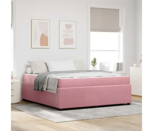 Gultas Rāmis Ar Matraci Ar Matraci Rozā 180 X 200 Cm Samts Vidaxl