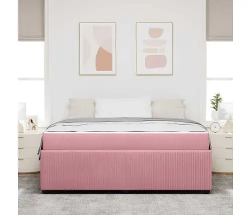 Gultas Rāmis Ar Matraci Ar Matraci Rozā 180 X 200 Cm Samts Vidaxl