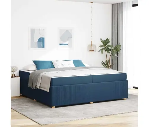 Gultas Rāmis Ar Matraci Ar Matraci Zila 200 X 200 Cm Audums Vidaxl