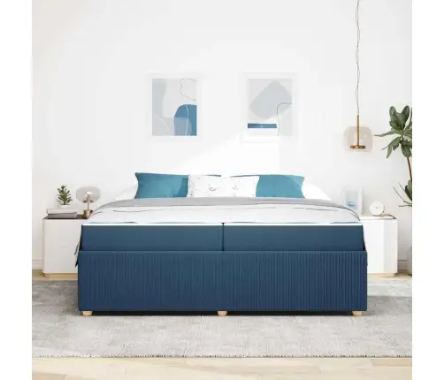 Gultas Rāmis Ar Matraci Ar Matraci Zila 200 X 200 Cm Audums Vidaxl