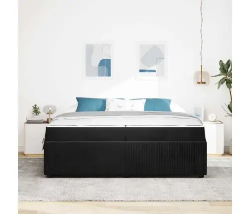 Gultas Rāmis Ar Matraci Ar Matraci Melna 200 X 200 Cm Samts Vidaxl