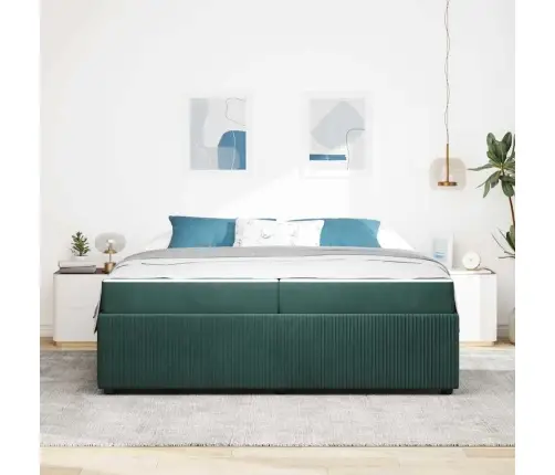 Gultas Rāmis Ar Matraci Tumši Zaļa 200 X 200 Cm Samts Vidaxl