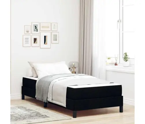 Kastītes Atsperu Gulta Ar Matraci Melna 90 X 190 Cm Audums Vidaxl