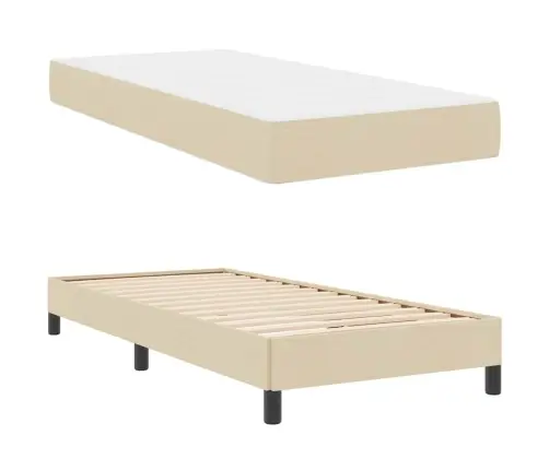 Kastītes Atsperu Gulta Ar Matraci Krēmkrāsa 90 X 190 Cm Audums Vidaxl