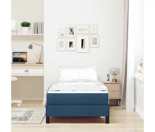 Kastītes Atsperu Gulta Ar Matraci Zila 100 X 200 Cm Audums Vidaxl