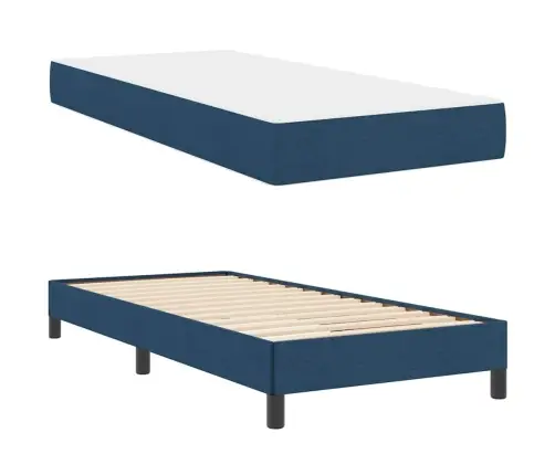 Kastītes Atsperu Gulta Ar Matraci Zila 100 X 200 Cm Audums Vidaxl