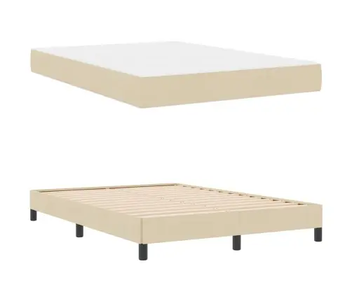 Kastītes Atsperu Gulta Ar Matraci Krēmkrāsa 140 X 190 Cm Audums Vidaxl