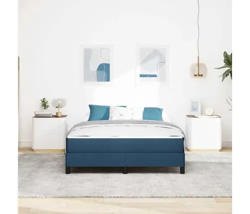 Kastītes Atsperu Gulta Ar Matraci Zila 140 X 190 Cm Audums Vidaxl