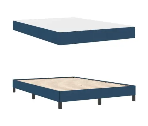 Kastītes Atsperu Gulta Ar Matraci Zila 140 X 190 Cm Audums Vidaxl